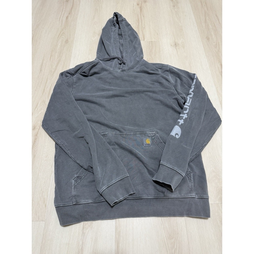 Carhartt Hoodie Mens Size Medium Gray Relaxed Fit Logo Pullover Workwear
